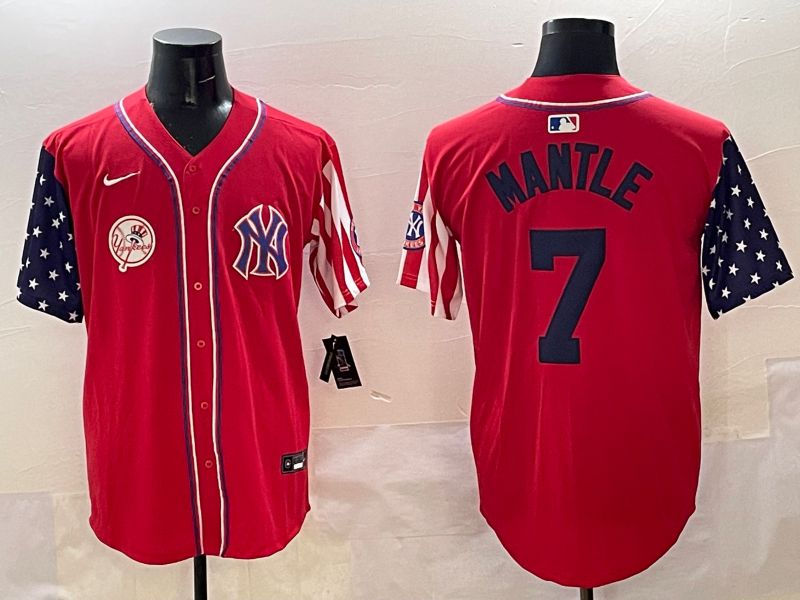 Men New York Yankees #7 Mantle Red a generation of national flags Jointly Name 2025 Nike MLB Jersey style 9->youth mlb jersey->Youth Jersey